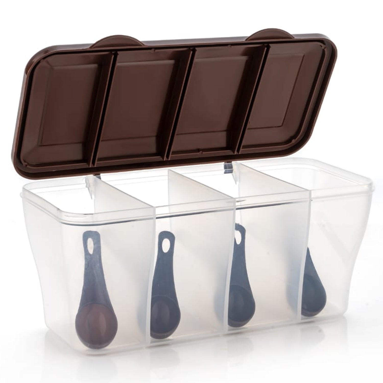 Kitchen Airtight 4-Section Storage Container / Pickle Jar with 4 Spoons (1 Pc / Mix Color) Kitchen Airtight 4-Section Storage Container / Pickle Jar with 4 Spoons (1 Pc / Mix Color)
